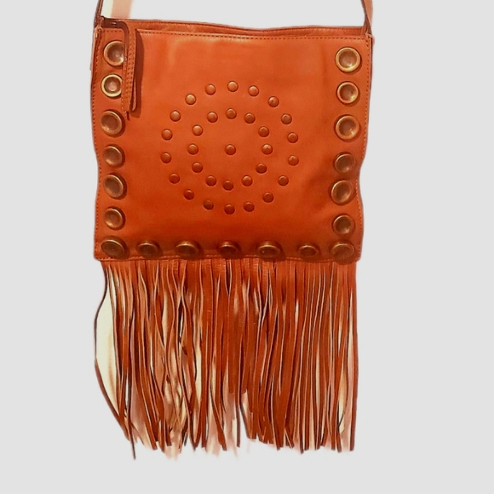 HYPE-Studded Fringe Leather Vintage Handbag